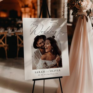 Bogen Foto Hochzeit Willkommen Schild Vorlage, Minimalistisches Hochzeitsgeschenk Poster, Canva Vorlage | Sloane