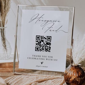 Bordsjabloon huwelijksreisfonds met QR-code, modern Venmo-betalingsbord, minimalistisch Paypal-bord voor bruiloft, 5 x 7 8 x 10, canvas | Sloane