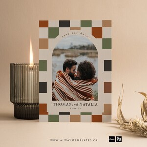 Retro Save the Date Template, Checkered Wedding Save Our Date, Boho Save the Date Card, Levi image 2