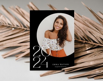 Modern Minimalist Circle Photo Graduation Announcement Template for Photoshop and Canva