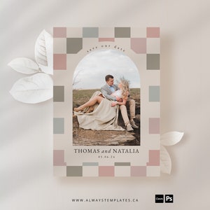 Retro Save the Date Template, Checkered Wedding Save Our Date, Boho Save the Date Card, Levi image 4