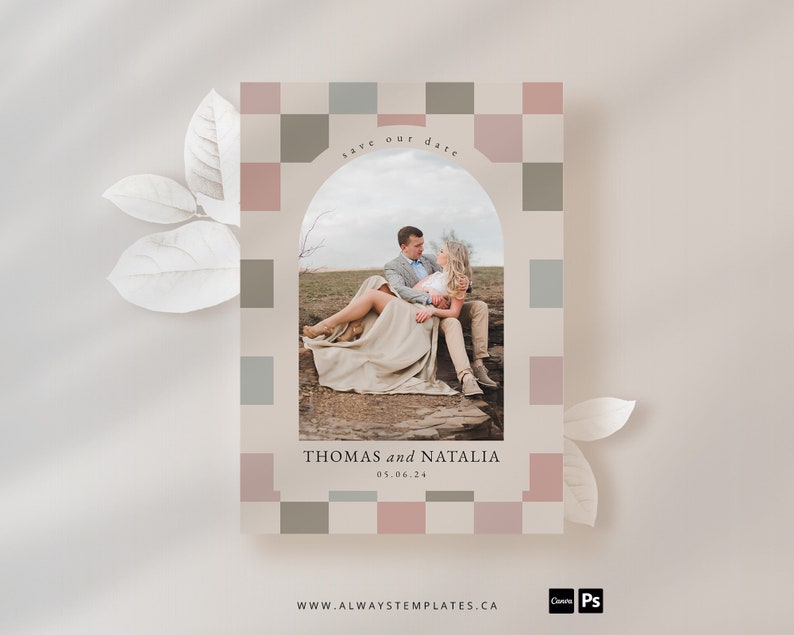 Retro Save the Date Template, Checkered Wedding Save Our Date, Boho Save the Date Card, Levi image 4