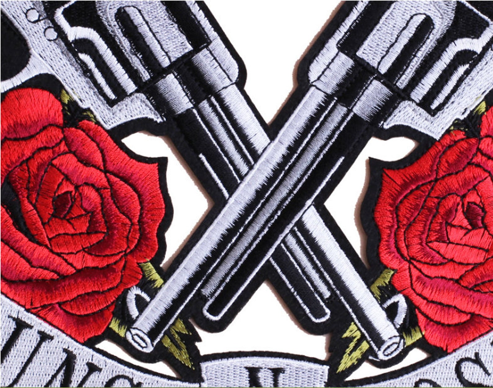 1PC High Quality Gun&rose Flower Embroidery Applique,cool Gun Patch,red