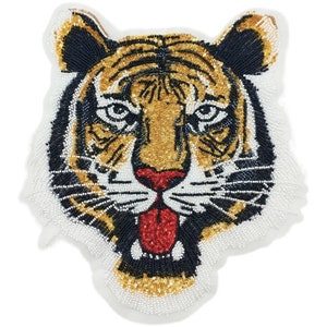 Sequin Applique Patch,Bead Patch,Tiger Head Beaded Sequin Patch,Cool Animal Applique,Bead Patch,Sequin Patch,Jacket Applique,Clothing  Patch