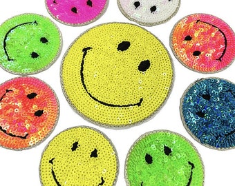 1PC Sequin Smiley Patch,Glitter Smiley Applique,Rainbow Smile Face Patch,Iron On Patch,Embroidery Patch,Clothing Badge Patch,Applique Patch