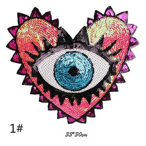 1 PC Iridescent Eye Heart Applique,Large Sequin Patch,Paillette Heart Patch,Iridescent Hot Pink Patch,Diy Supplies,T-Shirt Applique,