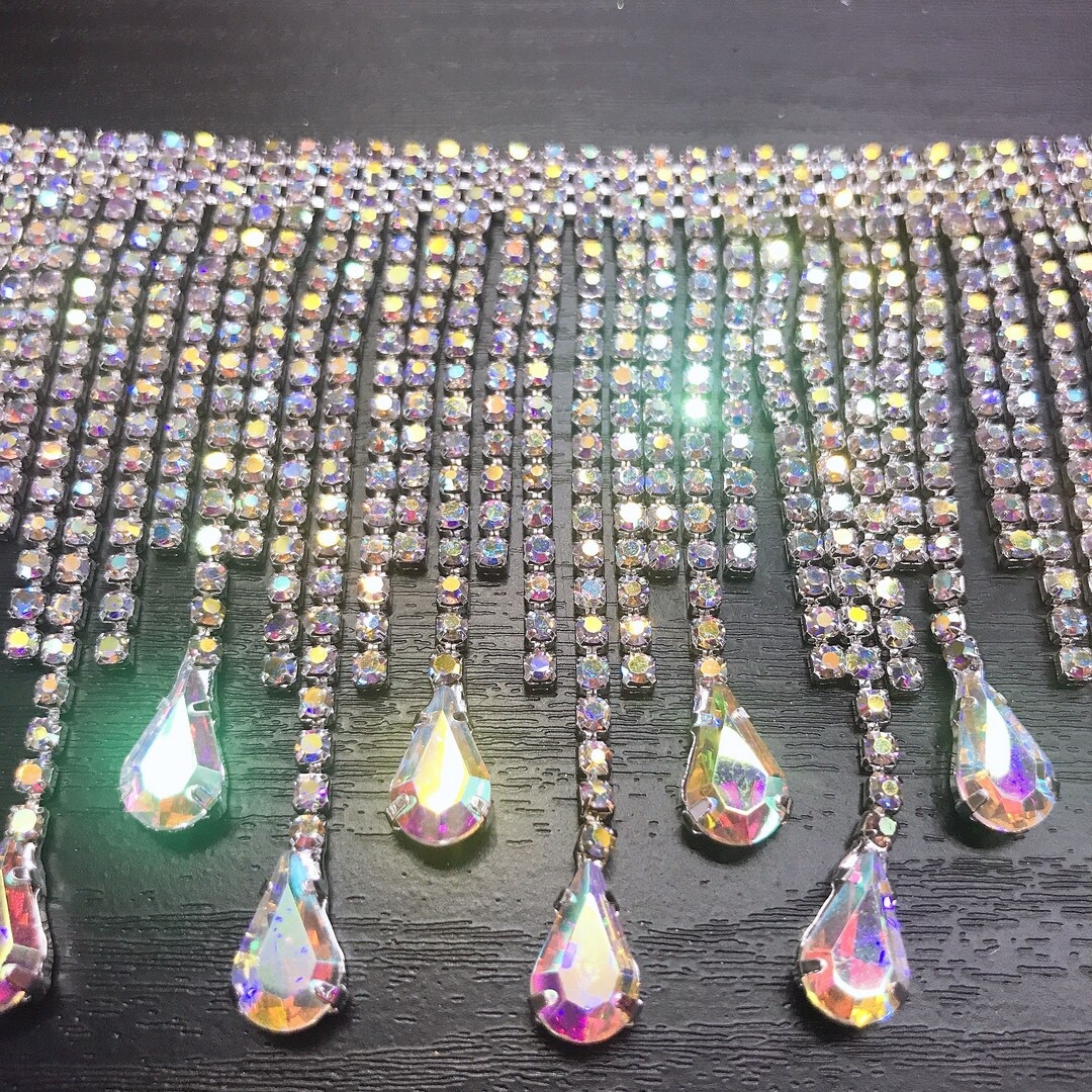 Iridescence Tassel Rhinestone Trim,fringe Trim,silver Crystal Bead Trim
