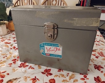 Vintage Excelsior Versa mid century filing box metal box with handle