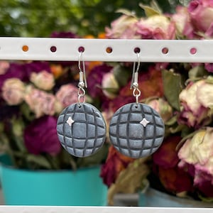 Silver Disco Ball Polymer Clay Dangle Earrings