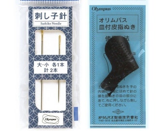 Japanese Sashiko Needles & Leather Thimble Set by Olympus Made in Japan Import