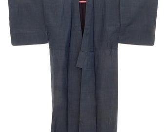 Men's Vintage Kimono Tsumugi Silk Deep Navy