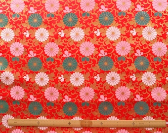 Vintage Japanese Doll Silk Fabric Chrysanthemum Gold 72cm Width Per 50cm Length