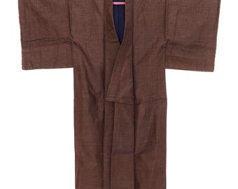 Men's Vintage Kimono Tsumugi Silk Brown