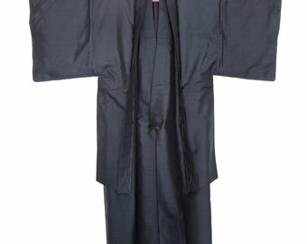 Men's Kimono Haori Oshima Tsumugi Silk Navy Blue Vintage