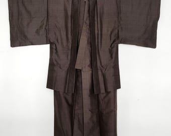 Men's Kimono and Haori Set - Oshima Tsumugi Silk Brown