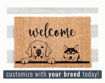 Personalized Dog Breed Coir Doormat, Custom Dog Welcome Mat, Gift for Dog Lovers, Front Door Decor for New Home, Dog Mom Gift