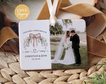 Our First Christmas Married Picture Ornament, Personalized Engagement Ornament, First Year As Mr. & Mrs. Ornament, Custom Wedding Ornament