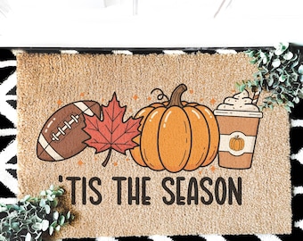 Tis The Season Doormat, Welcome Door Mat, New Home Gift, Front Door Decor, Home Doormat, Pumpkin Doormat, Fall Porch Decor, Fall Doormat
