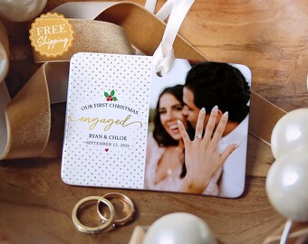 Engagement Christmas Ornament, First Christmas Married Ornament, Personalized Wedding Ornament, First Year Married Ornament, Newlywed Gift