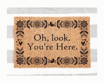 Folk Art Floral Welcome Mat, Funny Doormat, Housewarming Gifts, Custom Doormat, Coir Front Door Mat, New Homeowner Gift, New Apartment Gift