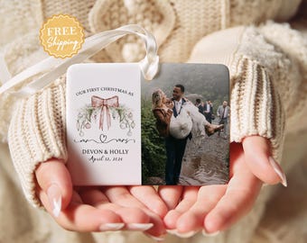 Mr. And Mrs. Christmas Picture Ornament, Personalized First Year Married Ornament, Custom Wedding Photo Ornament, Newlywed Ornament