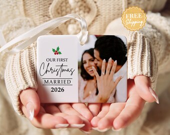Personalized Engagement Picture Ornament, Our First Christmas Married Ornament, First Year Married Ornament, Custom Wedding Photo Ornament