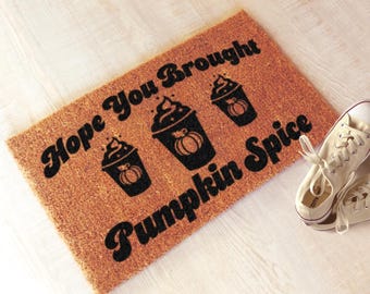 Pumpkin Spice Custom Door Mat | Personalized Fall Welcome Mat | Funny Thanksgiving Doormat | Front Porch Fall Decor | Custom Outdoor Rug