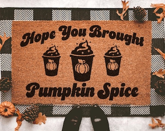 Pumpkin Spice Custom Door Mat | Personalized Fall Welcome Mat | Funny Thanksgiving Doormat | Front Porch Fall Decor | Custom Outdoor Rug