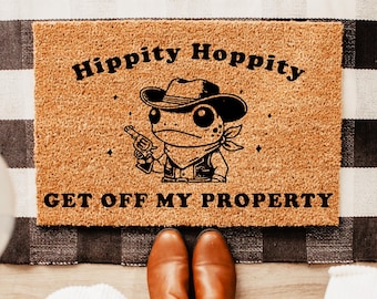 Hippity Hoppity Get Off My Property Doormat, Funny Frog Home Decor, Go Away Coir Mat, Outdoor Entrance Rug, Humorous Housewarming Gift