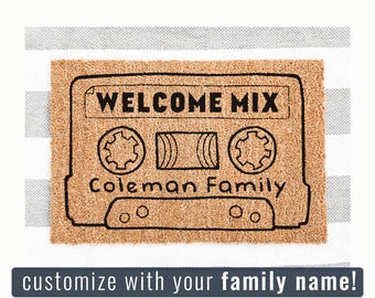 Personalized Cassette Tape Doormat, Custom Welcome Mat, Funny Doormat, Retro 90s Decor, Personalized Housewarming Gift, Music Lover Gift