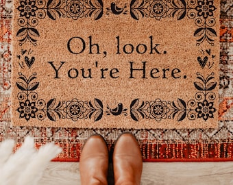 Folk Art Floral Welcome Mat, Funny Doormat, Housewarming Gifts, Custom Doormat, Coir Front Door Mat, New Homeowner Gift, New Apartment Gift