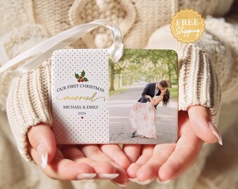 First Christmas Married Ornament, Engagement Christmas Ornament, Personalized Wedding Ornament, First Year Married Ornament, Newlywed Gift