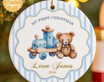 Personalized Ceramic Baby Boy Ornament, My First Christmas Custom Ornament, Baby Name Ornament, New Baby Gift Idea, Newborn Keepsake Gift
