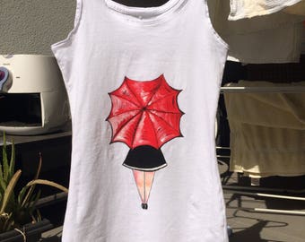 Hand Painted Red Umbrella Tank Top XS