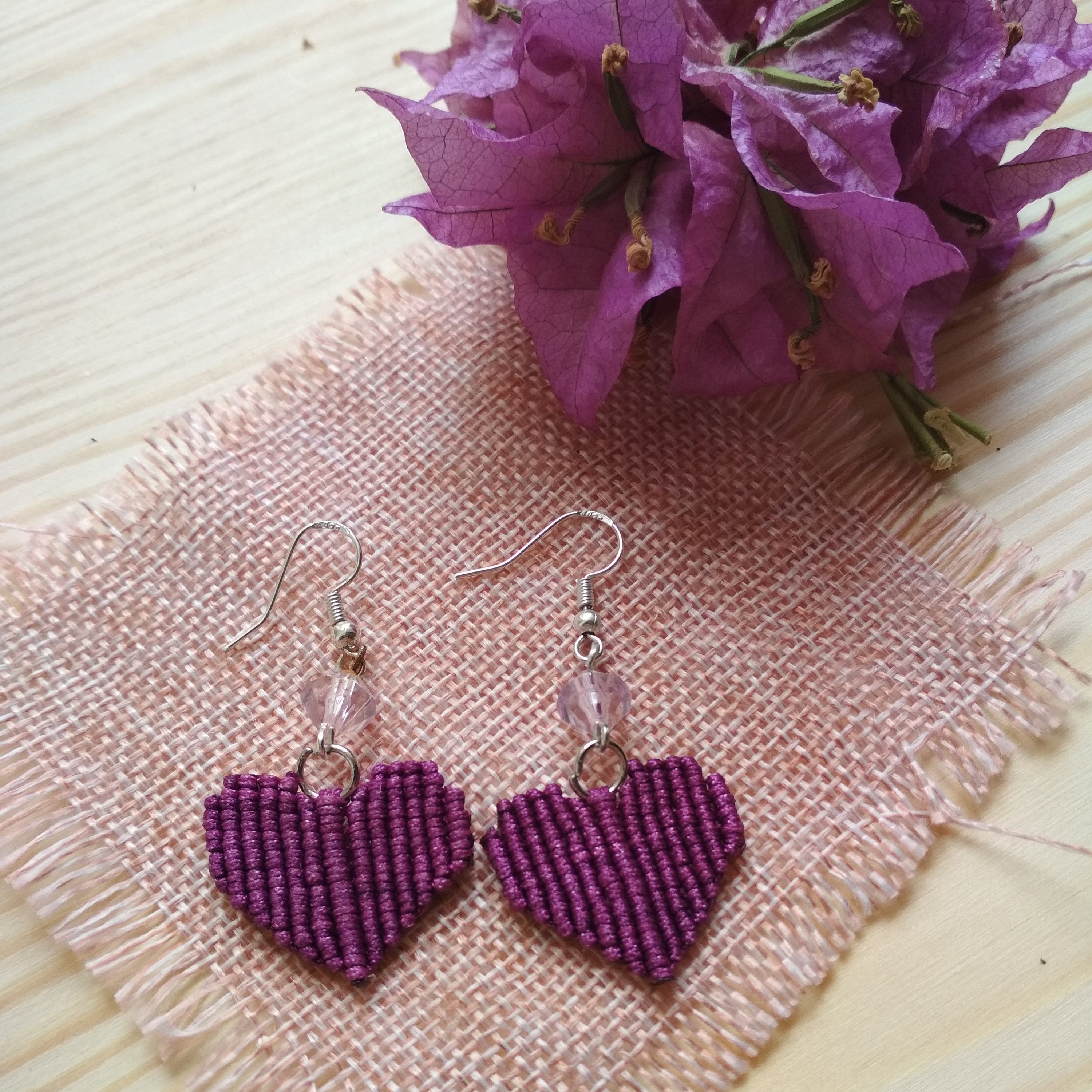 Macrame earrings / heart earrings / heart jewelry / bohemian Etsy