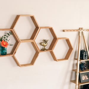 Set of 5 Large 3.5&quot; Deep Hexagon Shelves,  Honeycomb Shelves, Floating Shelves, Geometric Shelves