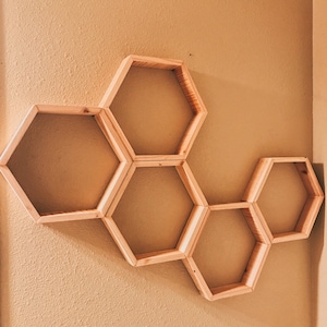 Set of 5 Medium 2&quot; Deep Hexagon Shelves, Honeycomb Shelves, Floating Shelves, Geometric Shelves