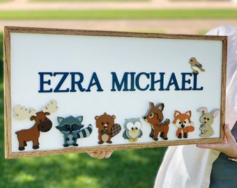 Woodland Animal Nursery Sign, Woodland Nursery Decor, Handpainted Woodland a