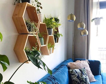 Set of 5 Large 5.5" Deep Hexagon Shelves, Honeycomb Shelves, Floating Shelves, Geometric Shelves