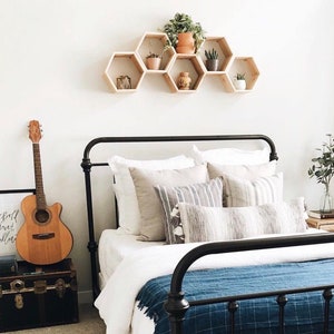 Set of 5 Medium 5.5&quot; Deep Hexagon Shelves, Honeycomb Shelves, Floating Shelves, Geometric Shelves