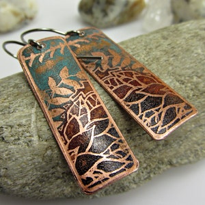 Handmade Copper Elegant Earrings, Floral Etched Earrings, Copper Jewelry Handmade, Copper Anniversary, Gift for Her