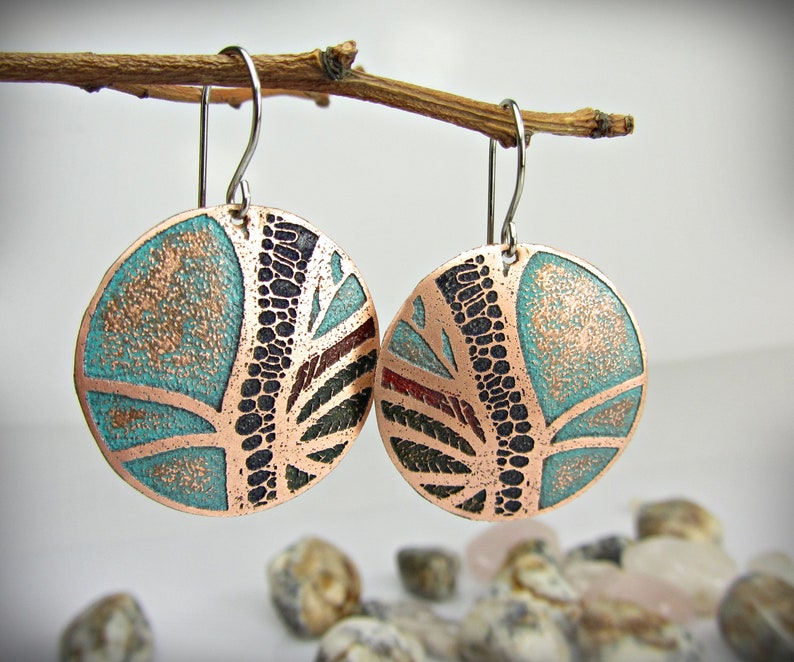 Медные серьги ручной работы Бохо Серьги Dangle Медные 0 — изображение