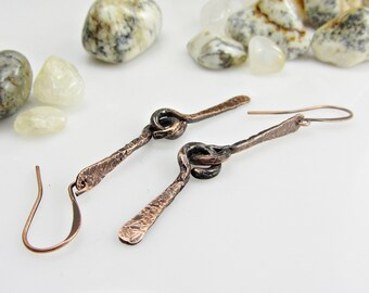 Handmade Hammered Long Dangle Earrings, Copper Simple Bar, Copper Jewelry Handmade, Boho, Natural, Brutalist, Primitive, Effective, Modern