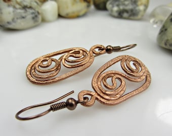 Hammered Copper Earrings, Handmade Copper Jewelry,  Handmade Boho Earrings Dangle