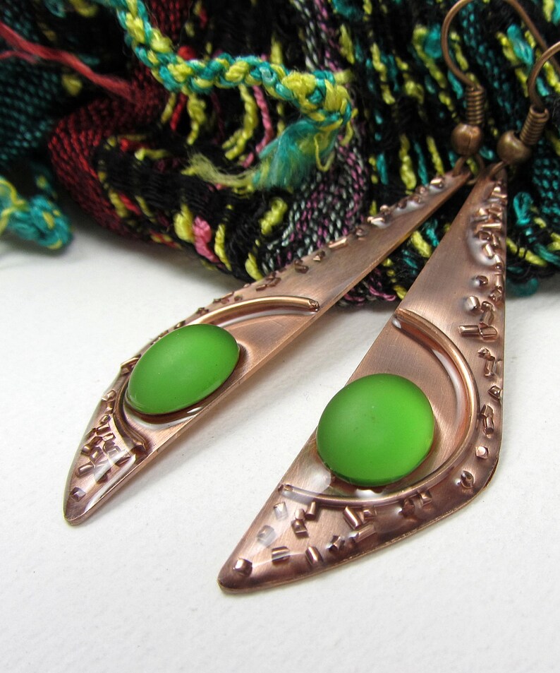 Long Handmade Dangle Earrings Copper Anniversary Gift Elegant Earrings Original Gifts for Women