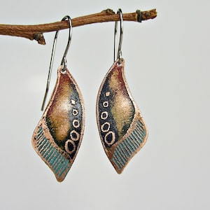 Wings Dangle Earrings, Gif for Women, Handmade Copper Smal Earrings, Turquoise Patina, Boho Earrings, Original Gift Jewelry, ,