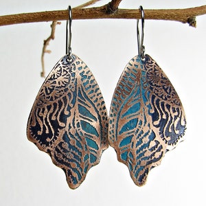 Blue Wings, Gift for Women, Handmade Earrings, Butterfly Earrings, Copper Anniversary Gift, Boho Copper Jewelry, Romantic Gift, Original