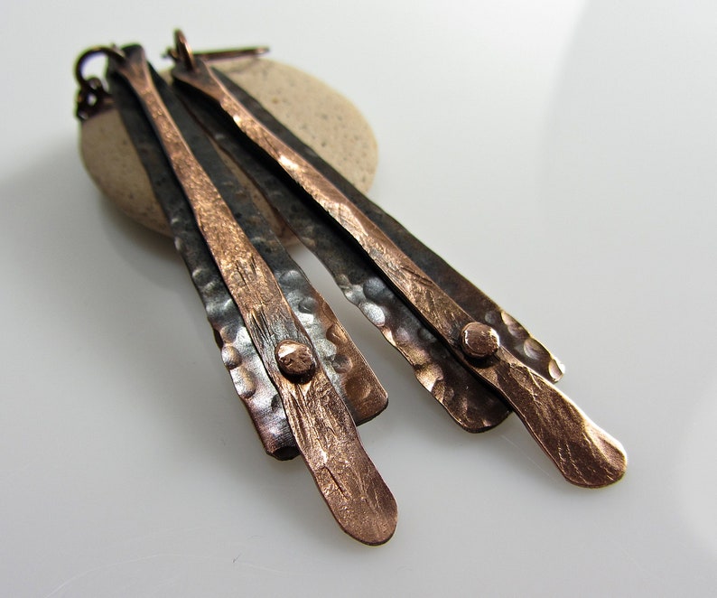 Long Metal Earrings Handmade Long Dagle Earrings Long Hammered Copper Earrings Copper Jewelry Handmade Handmade Boho Earrings Dangle