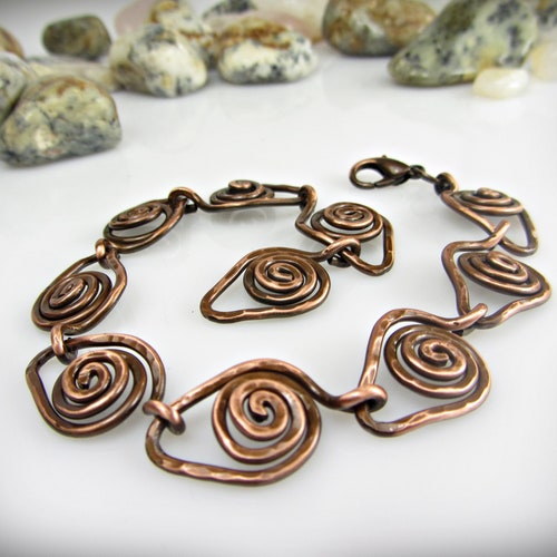 Bracelet Wire Wrapped Hammered Copper Jewelry Wire Wrapped Etsy