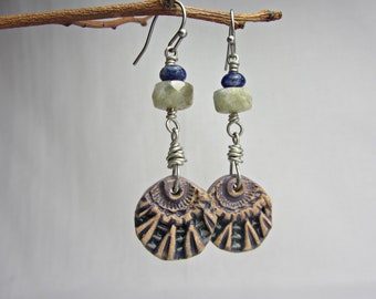 Long Dangle Stone Earrings, Boho Ceramic Jewelry, Gift for Women, Original Earrings